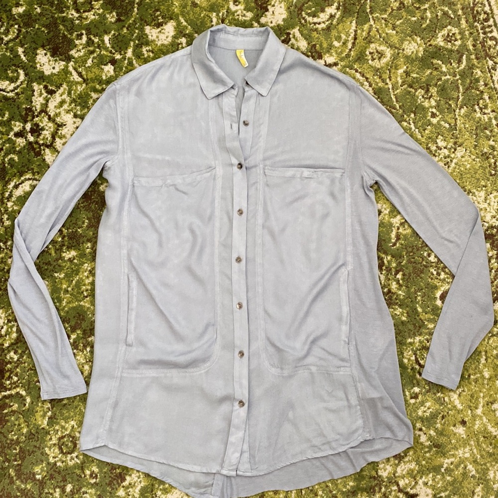 Free People Buttondown Blouse in Steel Blue
